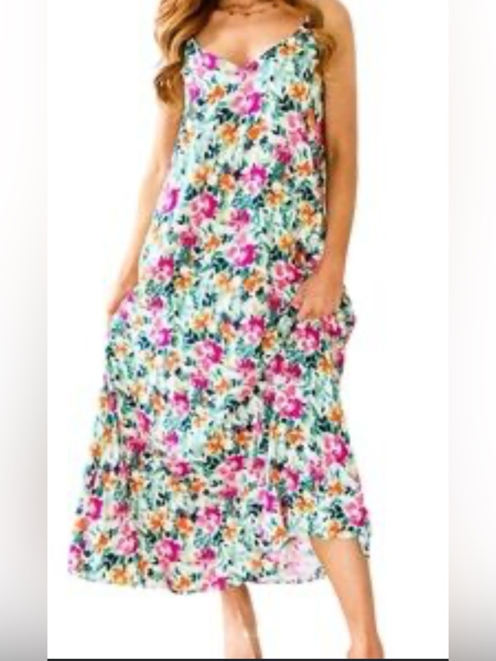 NWOT Savanna Jane floral spaghetti-strap V-neck midi dress Size M